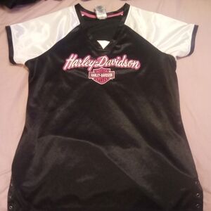 Harley-Davidson Ladies Size Large Black and White Jersey Top